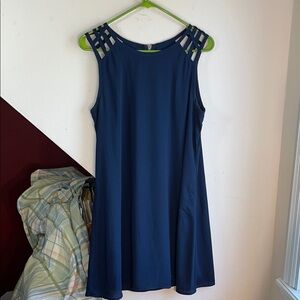 Elegant Navy‎ Blue Sleeveless Dress L
